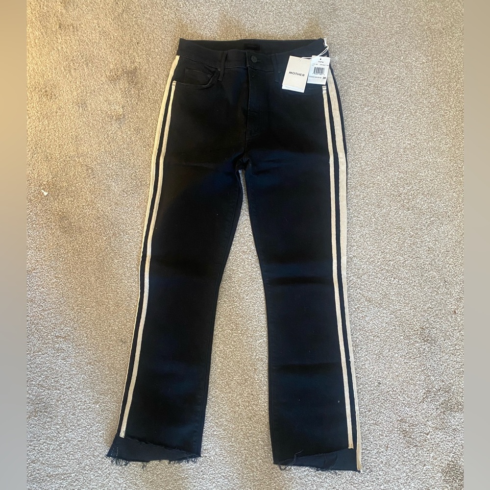 MOTHER jeans..super soft and stretchy…charcoal denim / adorable ribbon pinstripe